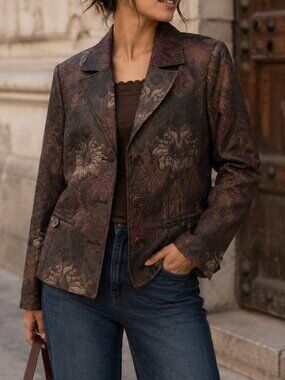 Lanalee Brown Patterned Blazer Size 8 Tailored Jacket Career Office Wear